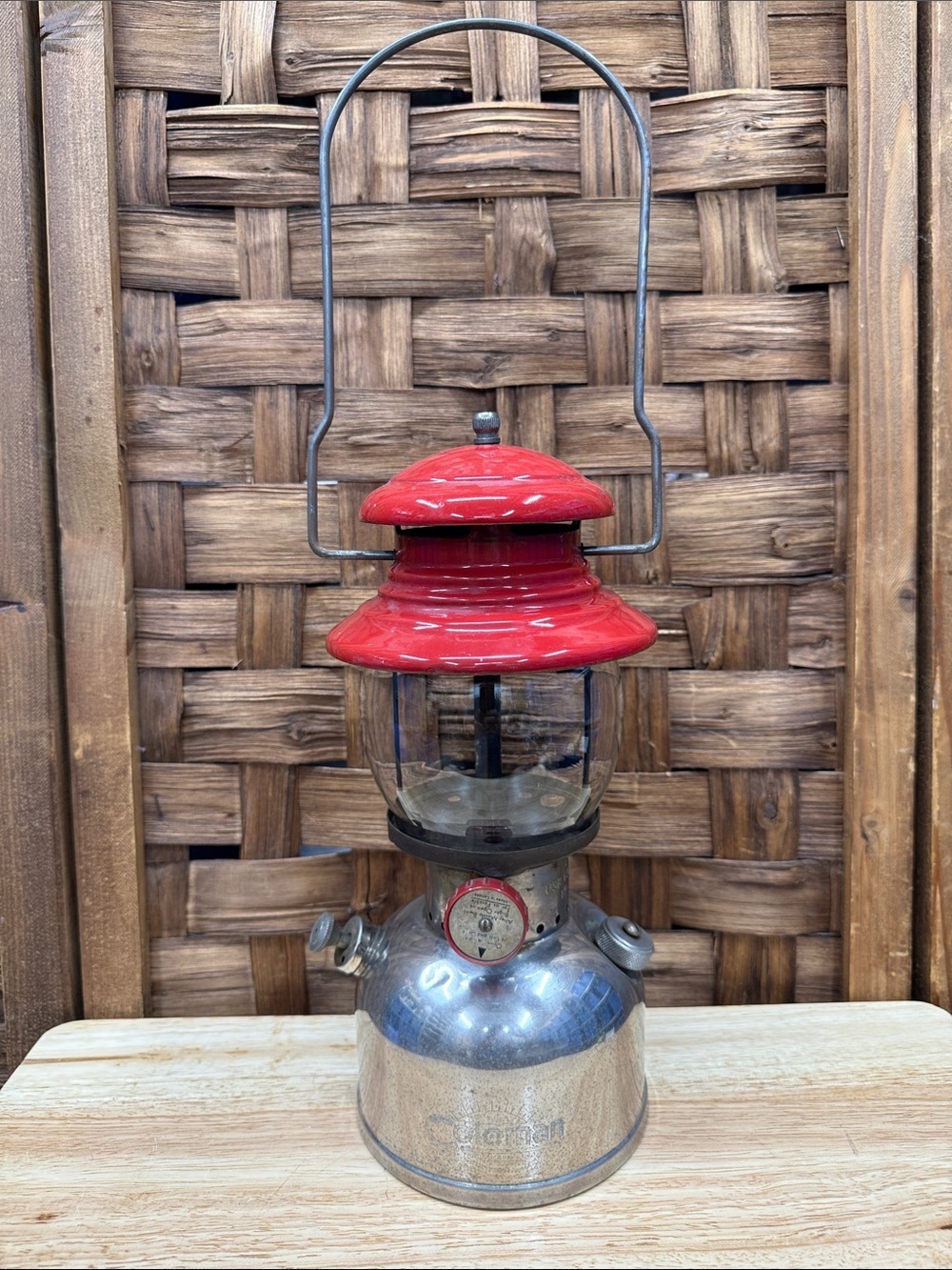 1958 COLEMAN LANTERN MODEL 200 NICKEL / RED CANADA  VINTAGE LAMP